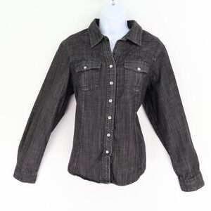 Gander Mountain Western‎ Pearl Snap Shirt Womens L Faded Black or Gray Collared